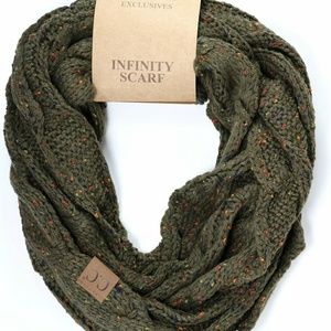 CC olive green cable knit flecked infinity scarf